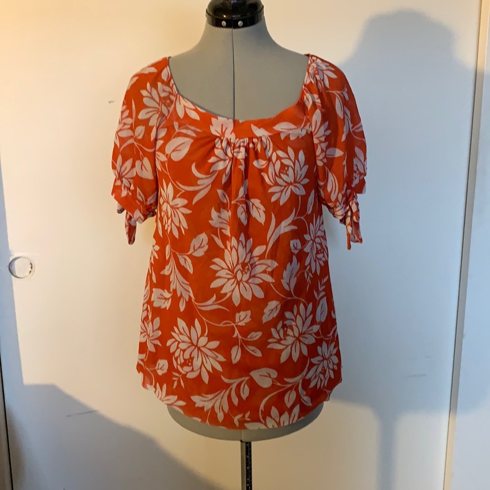 Vintage inspired orange tropical blouse M / L